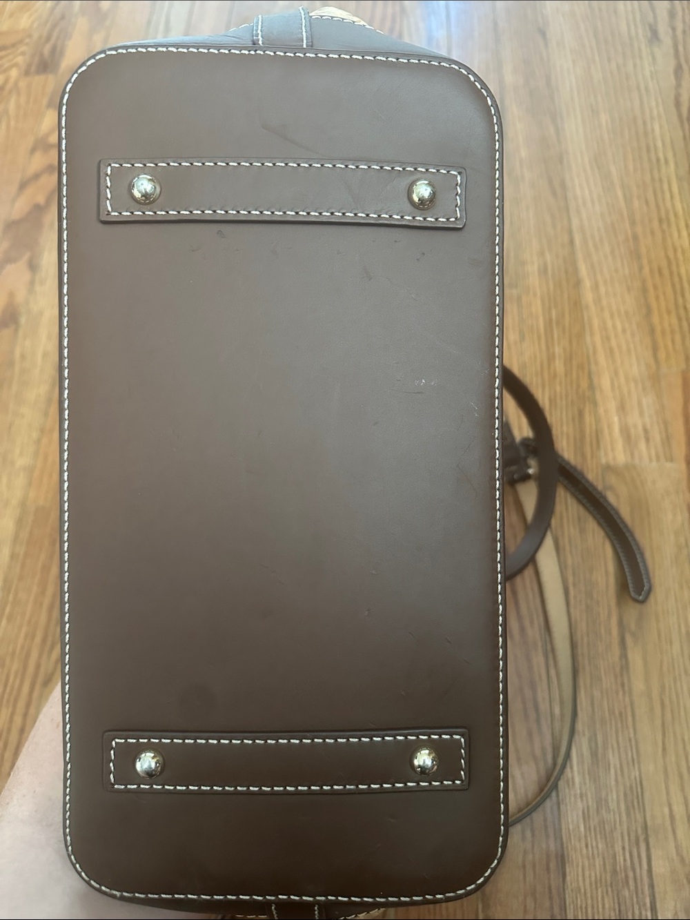 Dooney & Bourke Brown and Tan Woven Satchel With Gold Plaque - Picture 8 of 16